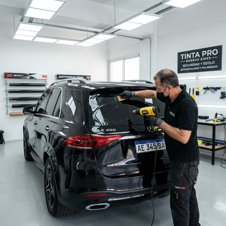 Instalación de lámina antivandálica en SUV de flota ejecutiva
